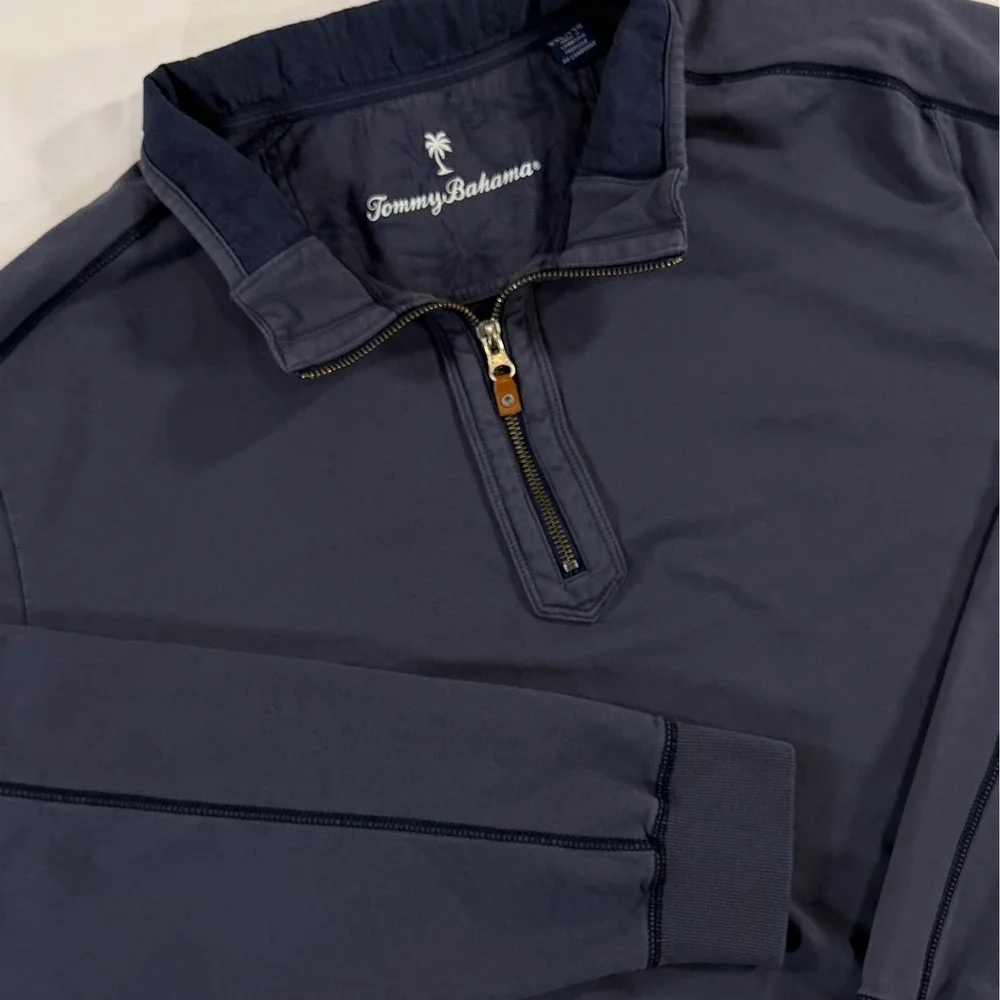 Tommy Bahama Mens Navy Blue Quarter Zip Pullover Sweater Mock Neck Large